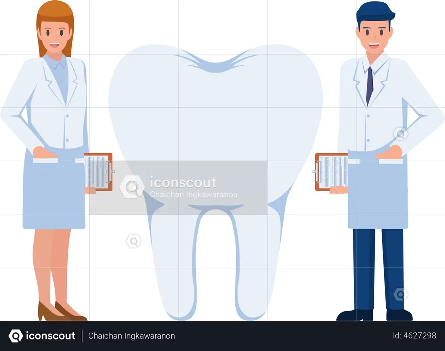 Male and female dentist giving suggestion  Illustration