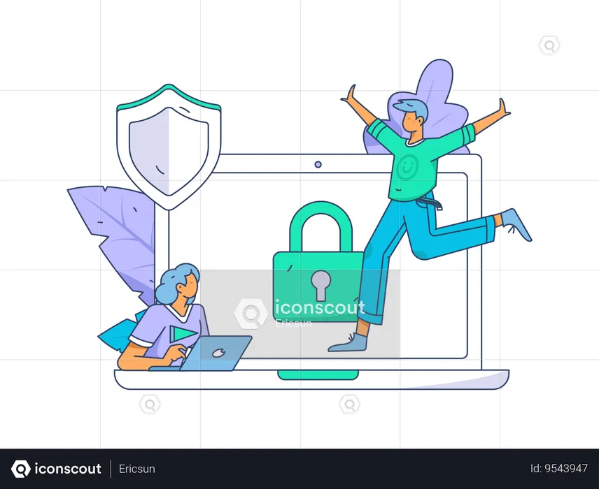 Male And Female Developer Working On Cyber Security Illustration - Free ...