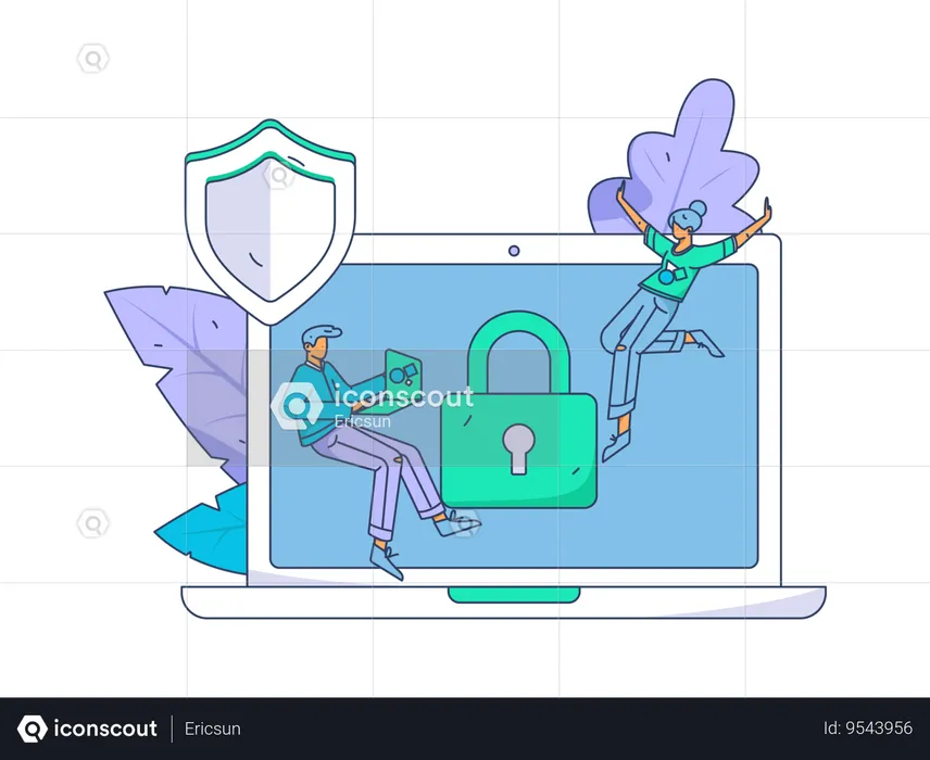 Male and female developer working on cyber security  Illustration