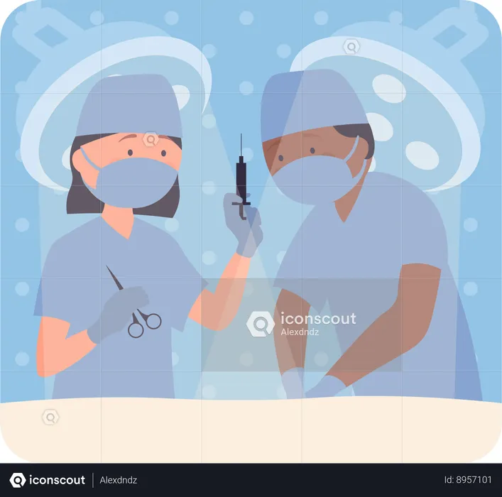 Male and female doctor doing surgery in operation room  Illustration
