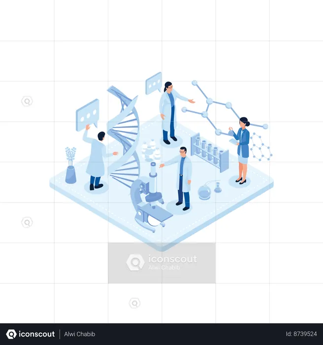 Male and female doctor research on dna  Illustration