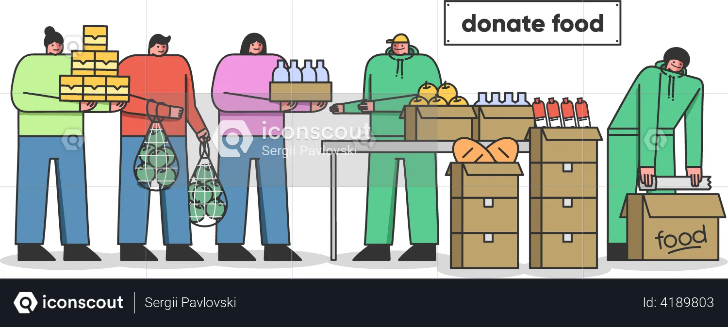 Male And Female Donating Food Supply To Charitable Organization  Illustration