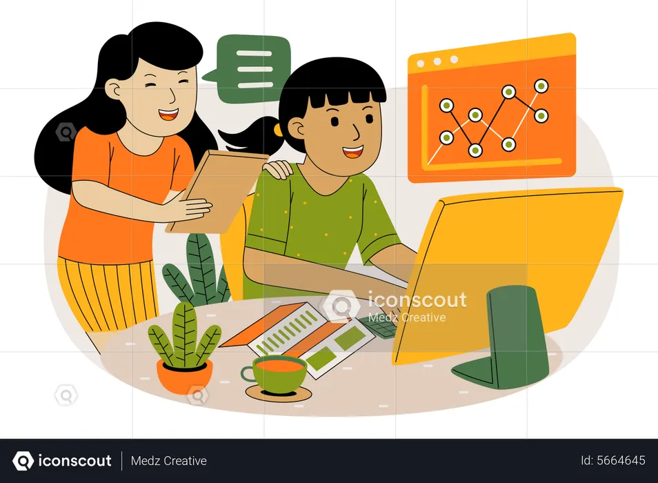 Male and female employee analyzing data  Illustration