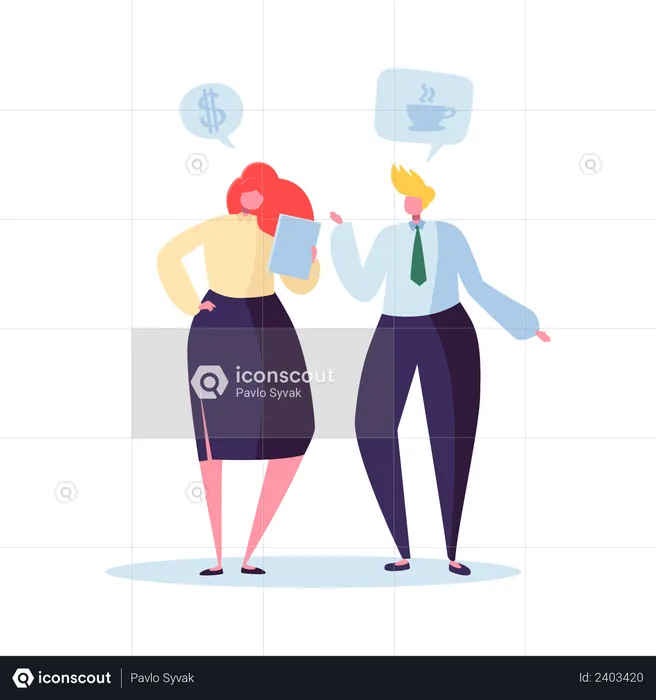 Male and female employee chatting  Illustration