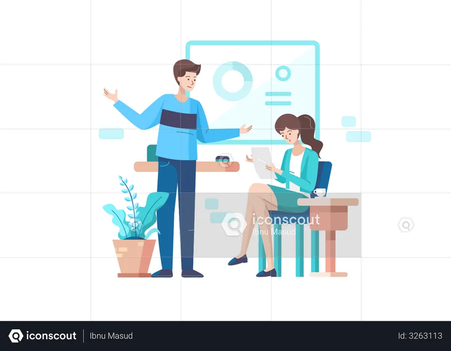 Male and female employee doing Discussion in a Meeting  Illustration