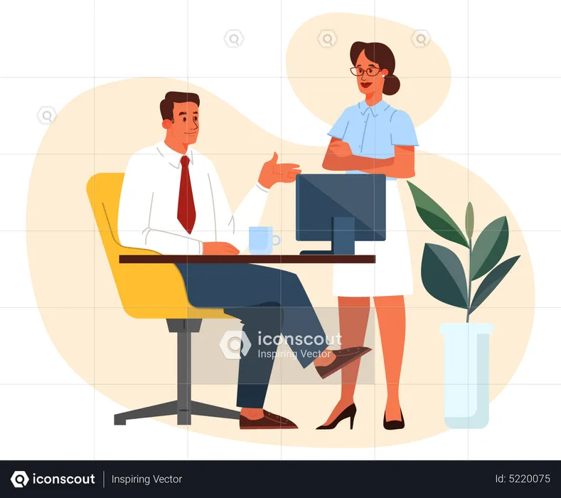 Male and female employee doing meeting  Illustration