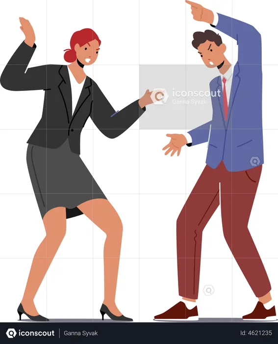 Male and female employee fighting  Illustration