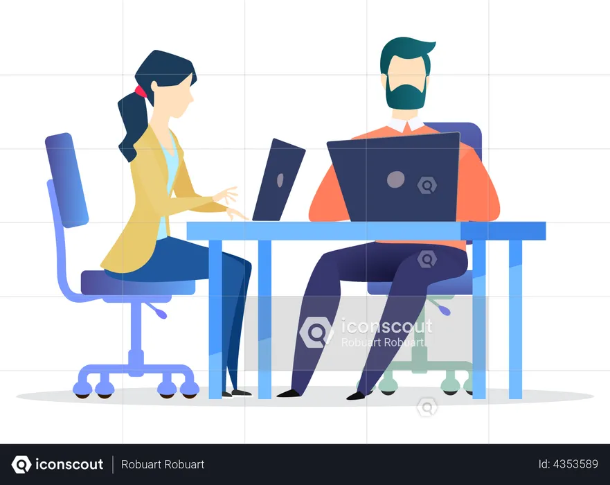Male and female employee working at office  Illustration