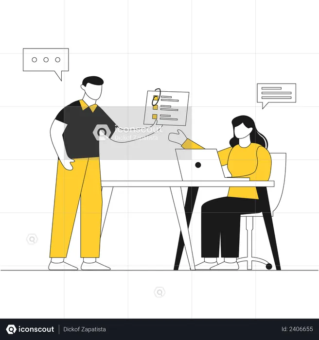 Male and female employee working on project  Illustration