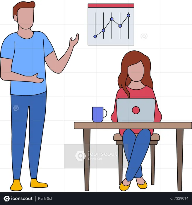 Male and female employee working on project  Illustration