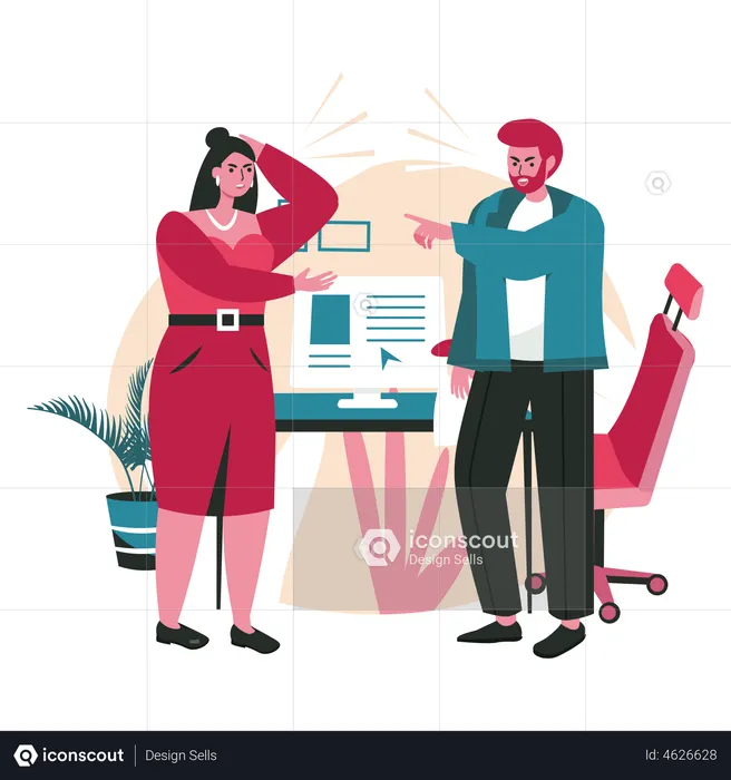 Male and female employees arguing  Illustration