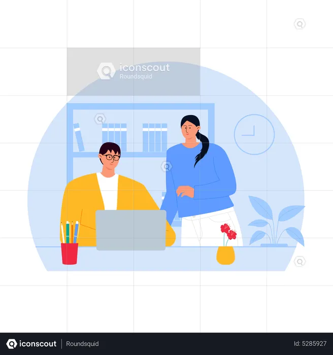 Male and female employees working in office  Illustration