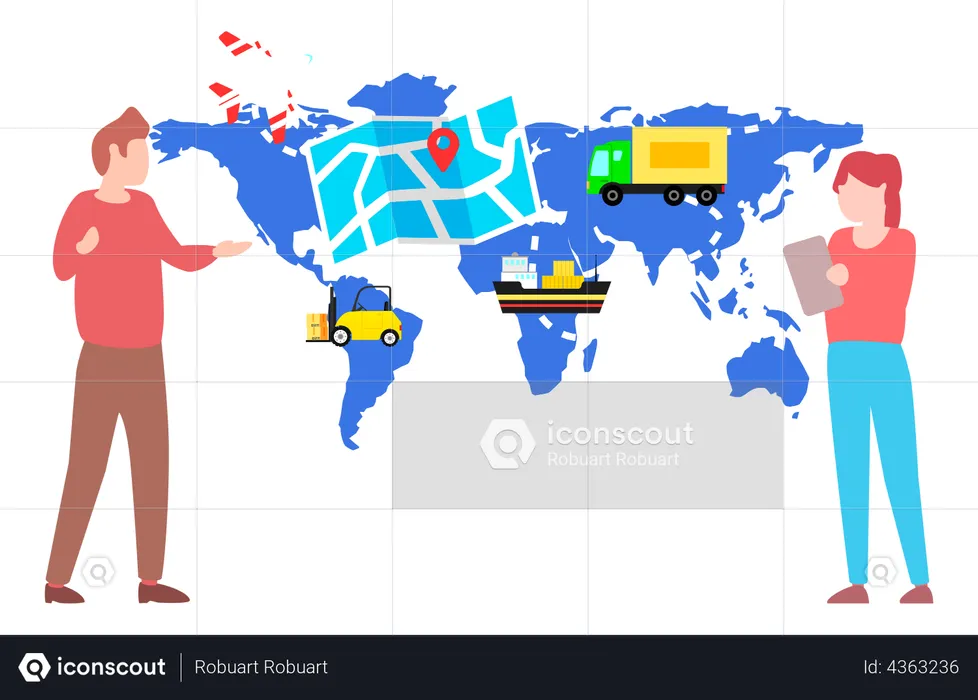 Male and female global logistics worker  Illustration