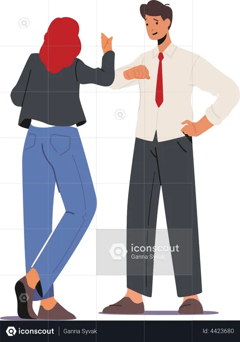 Male and Female Greeting Each Other Hitting with Elbows  Illustration