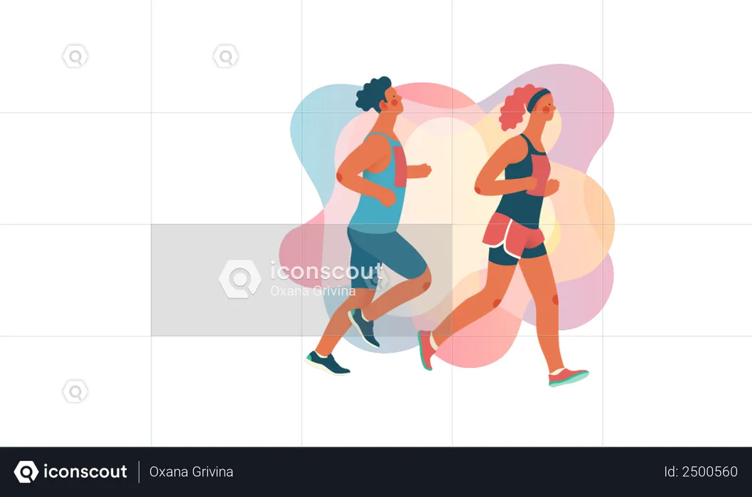 Male and female marathon runners  Illustration