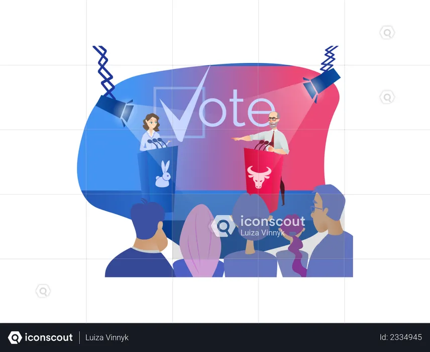 Male and female politicians debating  Illustration