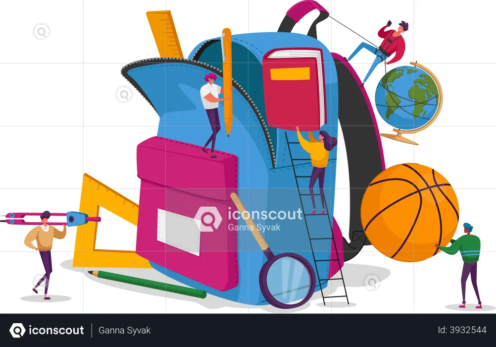Male and Female Put in Backpack Educational Tools  Illustration