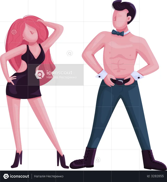 Male and female strip dancer  Illustration