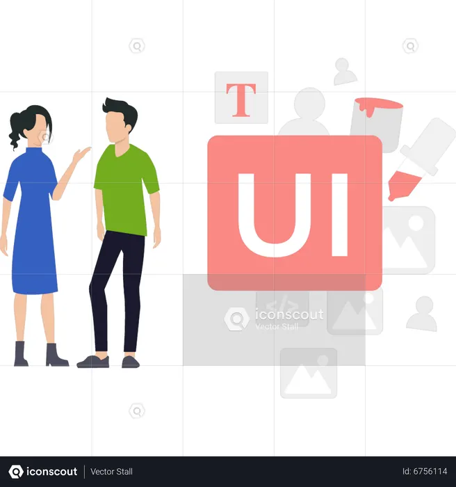 Best Premium Male and female talking about ui ux design Illustration ...
