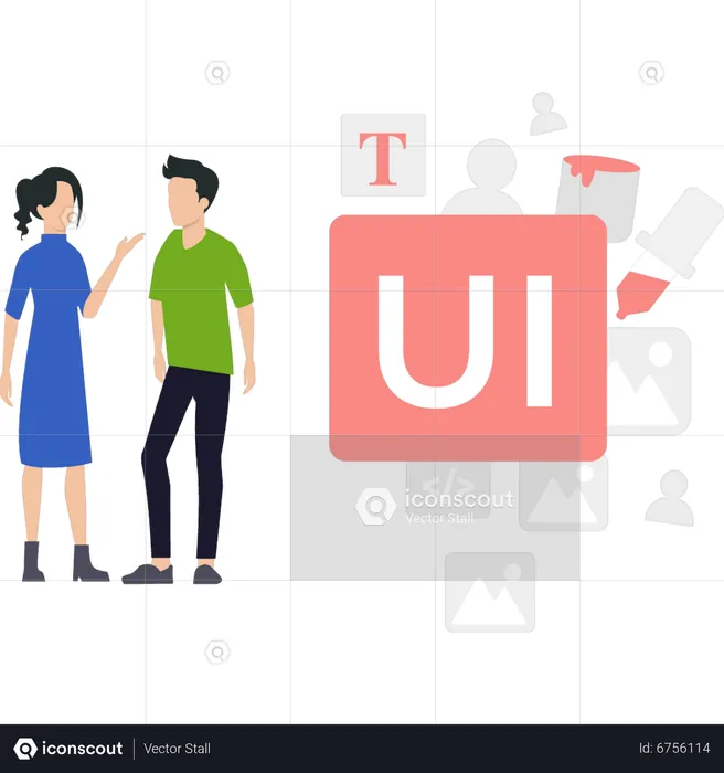 Male and female talking about ui ux design  Illustration