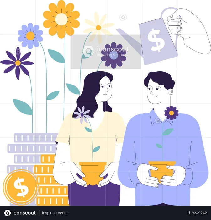 Male and female with equal payment  Illustration