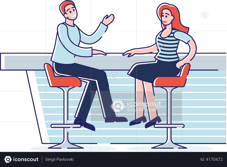 Male and Woman talking In Bar  Illustration