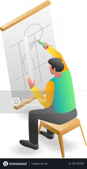 Male architect drawing project  Illustration