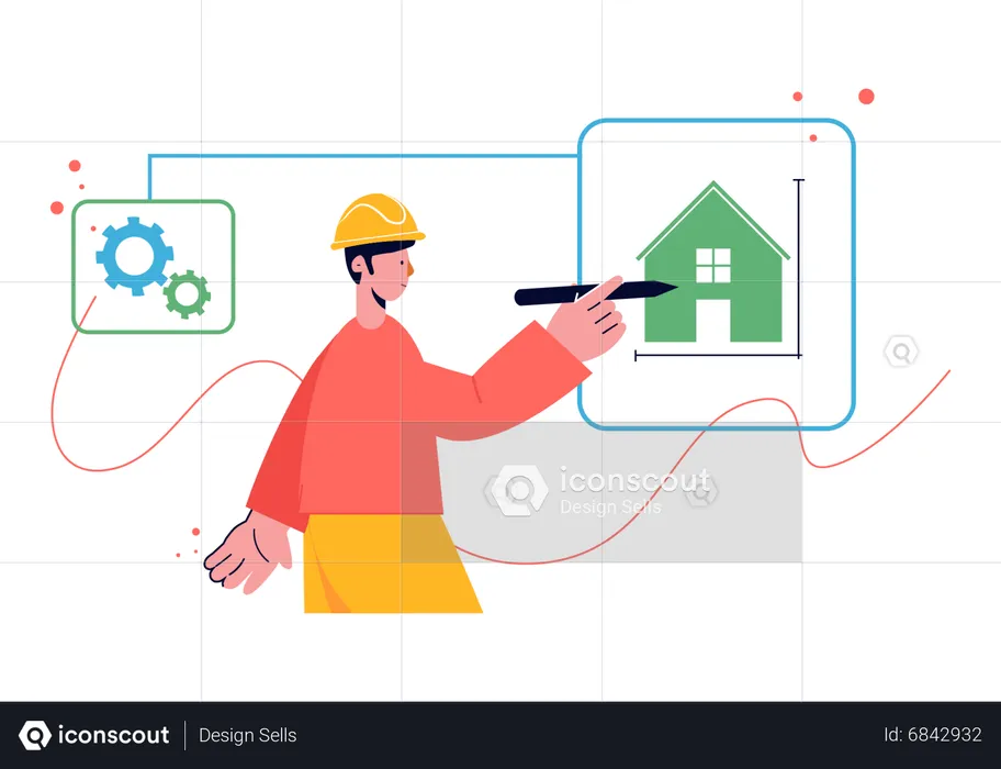 Male architecture making house plan  Illustration