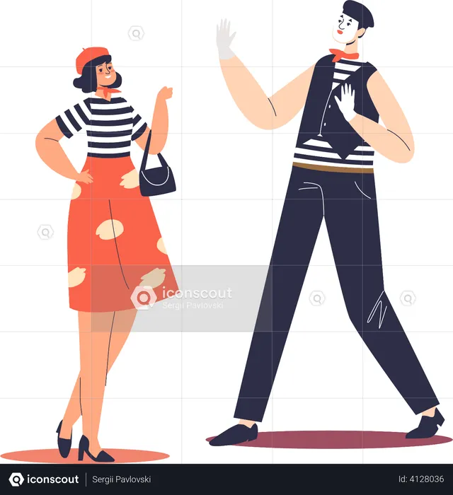 Male artist and female wearing stereotypical clothes  Illustration