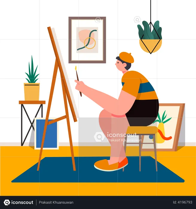 Male artist doing painting  Illustration