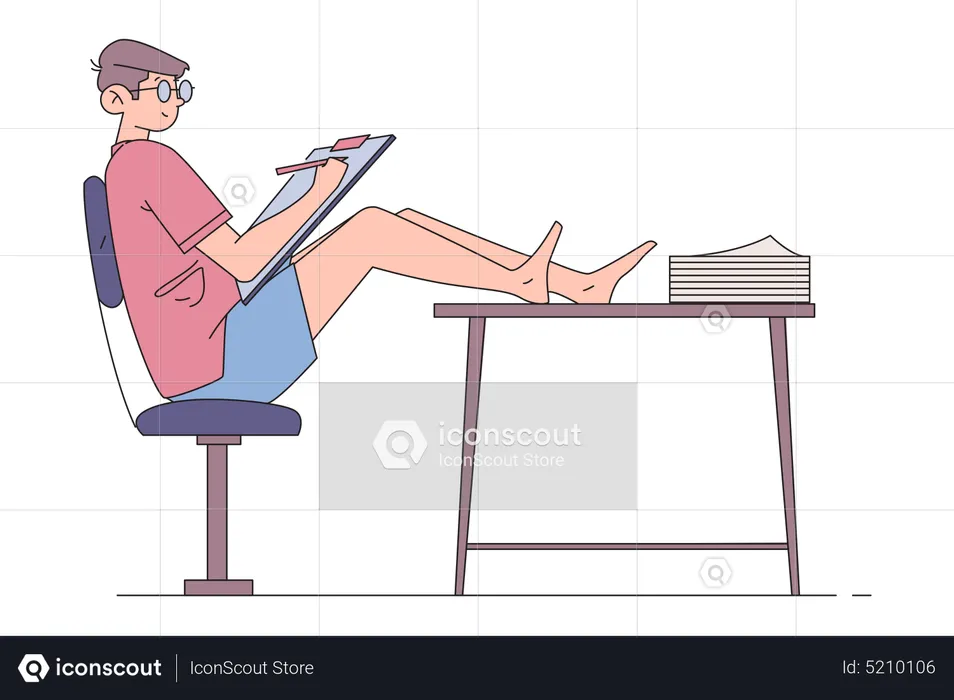 Male artist drawing while sitting comfortably  Illustration
