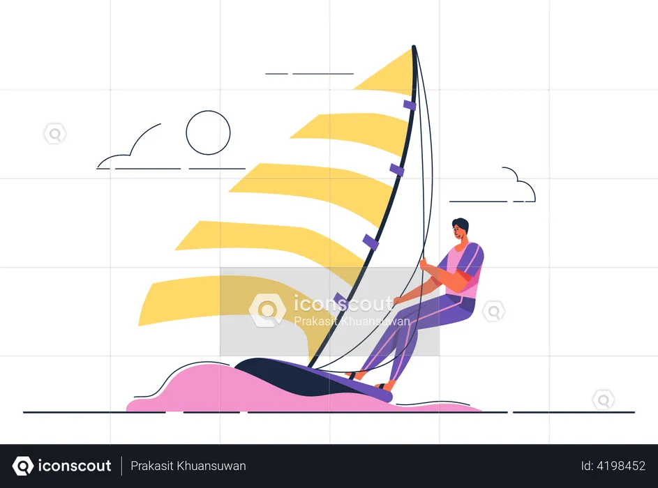 Male Athlete Sailing in the sea  Illustration