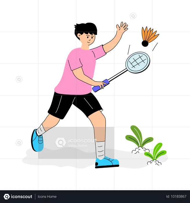 Male Badminton Player Playing Badminton  Illustration