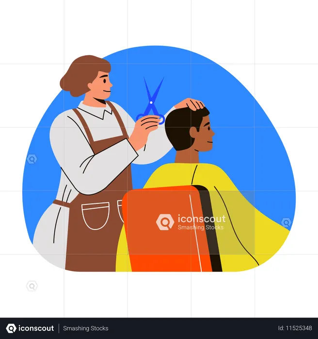 Male barber doing Hair cutting of customer  Illustration