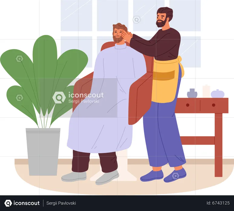 Male Barber shaving male in saloon  Illustration