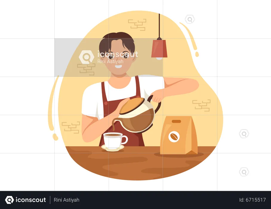 Male Barista Making Coffee  Illustration
