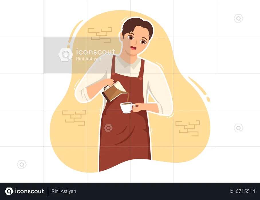 Male Barista Making Coffee  Illustration