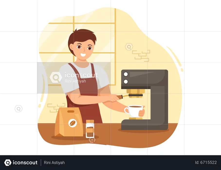 Male Barista Making Coffee  Illustration