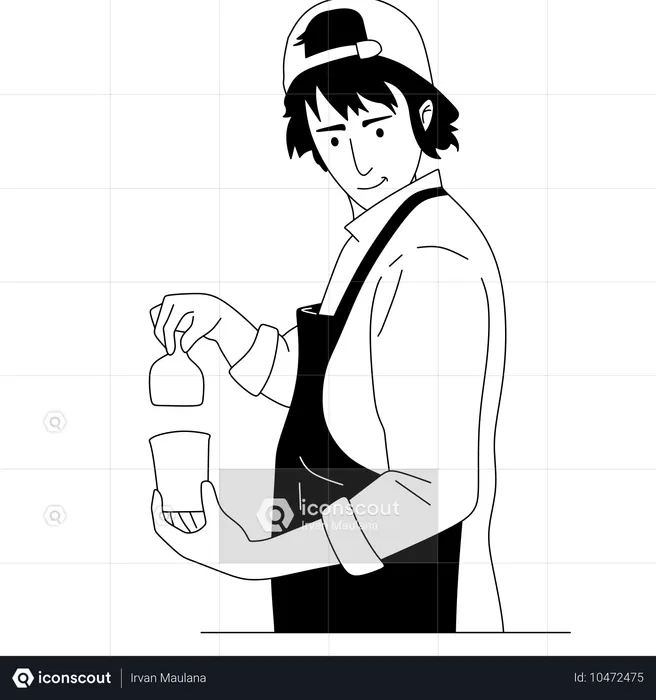 Male Barista Making Coffee  Illustration