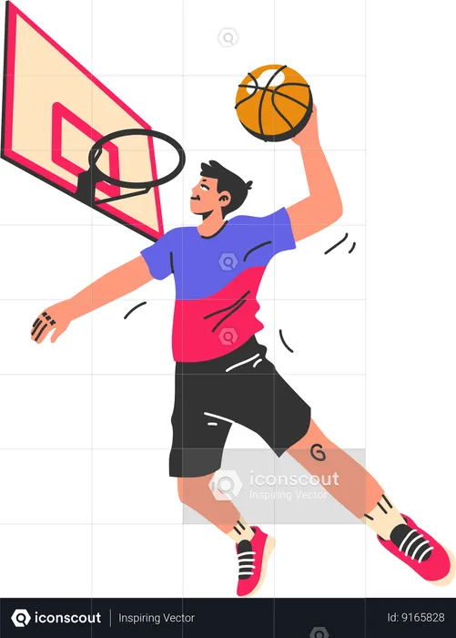 Male basketball player doing basketball goal  Illustration