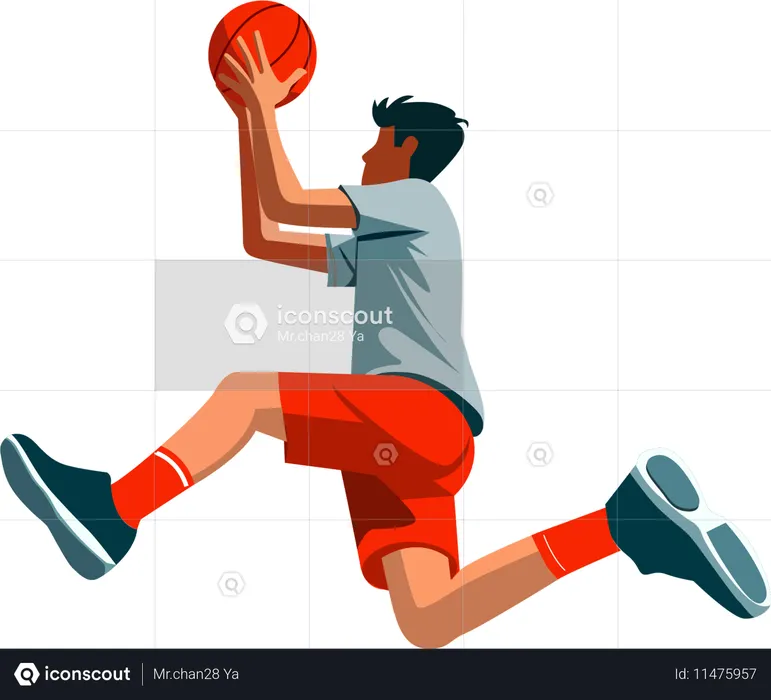 Male basketball player shooting a basketball into a hoop  Illustration