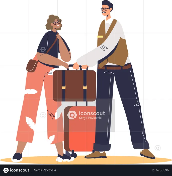 Male bellboy taking luggage bags from woman arriving to hotel  Illustration