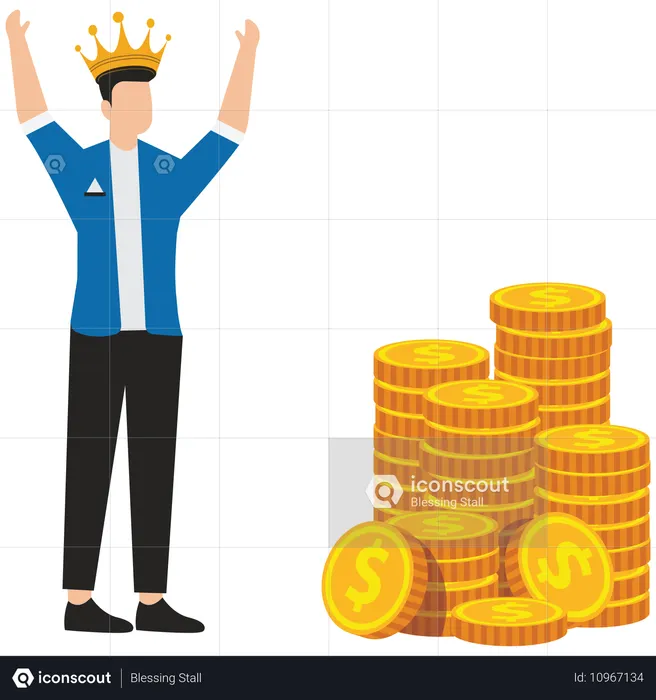 Male best employee success with gold stacks  Illustration