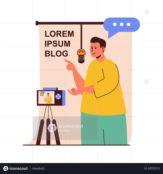 Male blogger recording video  Illustration