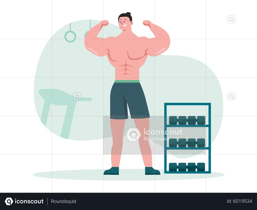 Male bodybuilder at gym  Illustration