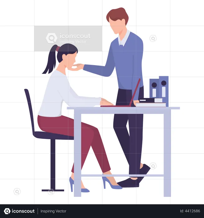 Male boss groping female worker  Illustration