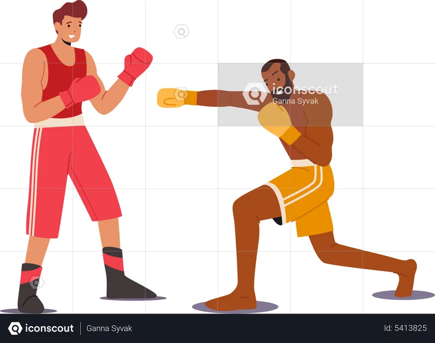 Male boxers fighting with each other  Illustration
