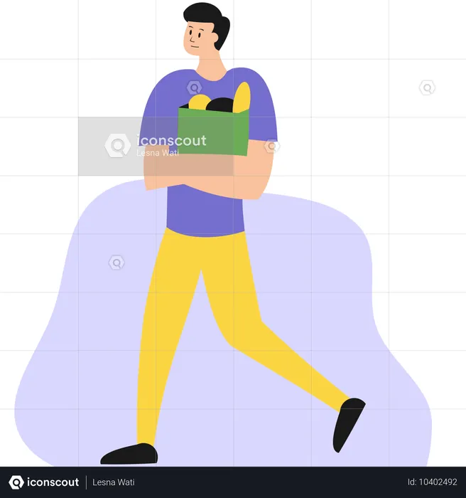 Male Bring Grocery Bag  Illustration