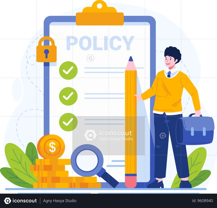 Male Broker Agent With a Policy Agreement Paper Document  Illustration