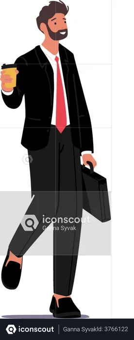 Male businessman wearing suit and having coffee  Illustration